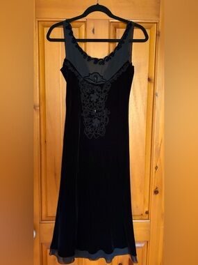 Vintage Nougat London Black Velvet Dress with Sheer Detail